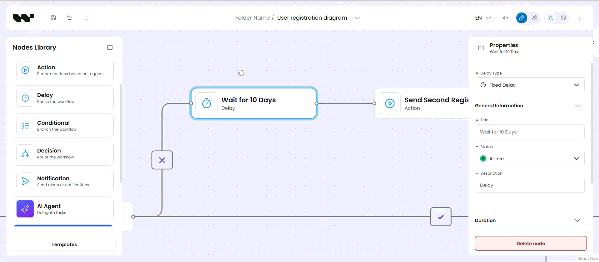Editing node properties with live synchronization in Workflow Builder