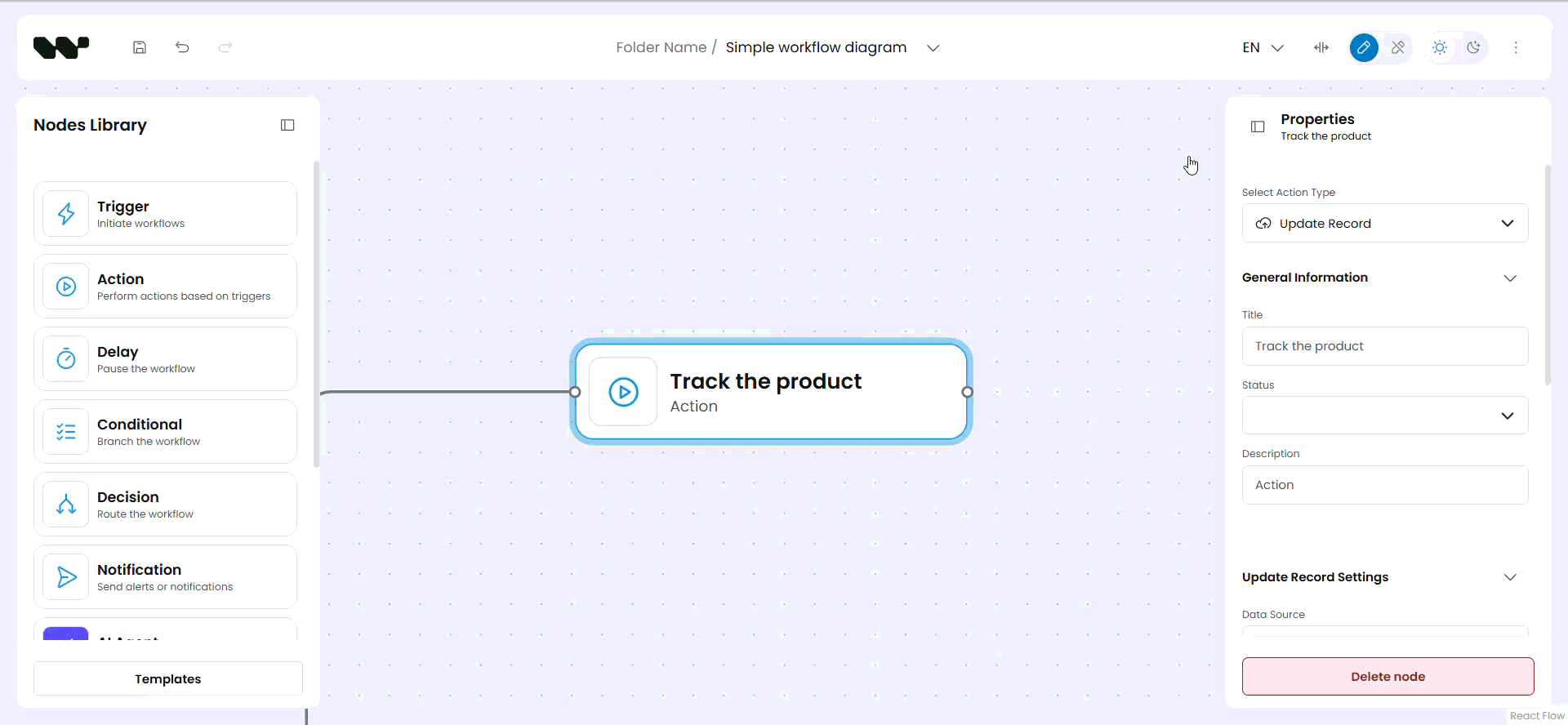 Switching the Workflow Builder interface language from English to Polish